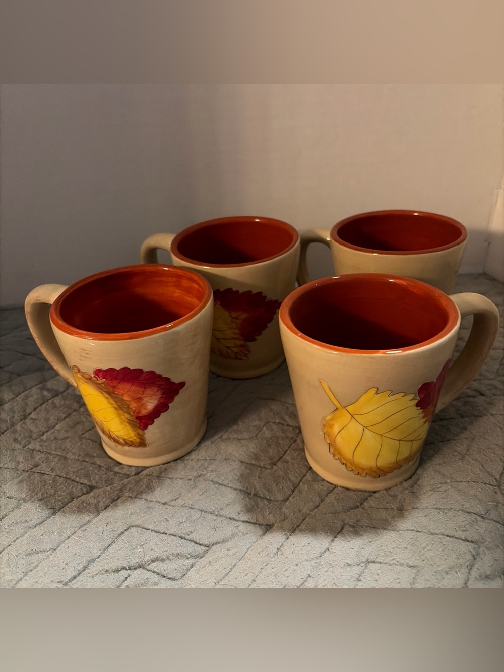 Noble Excellence Fall Leaves 4" Coffee Mugs ~ Set Of 4